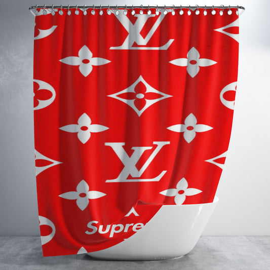 Supreme Louis Vuitton Red Bathroom Shower Curtain Fabric Waterproof | 66 X 72 Inch