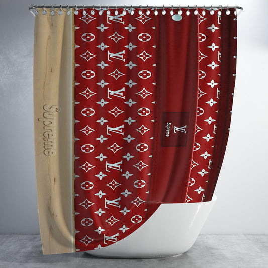 Supreme Louis Vuitton Wood Bathroom Shower Curtain Fabric Waterproof | 66 X 72 Inch