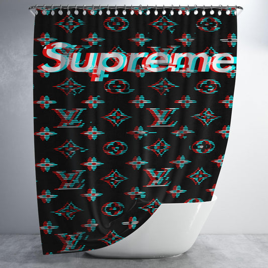 Supreme Lv Black Bathroom Shower Curtain Fabric Waterproof | 66 X 72 Inch