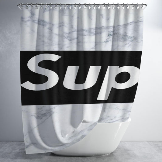 Supreme Marble Black Font Bathroom Shower Curtain Fabric Waterproof | 66 X 72 Inch