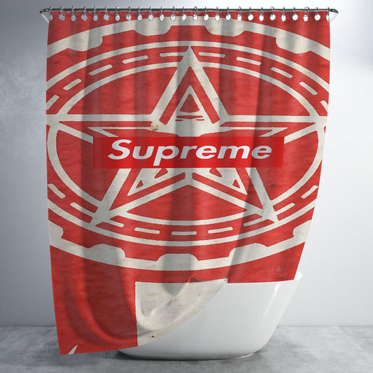 Supreme Obey Logo Bathroom Shower Curtain Fabric Waterproof | 66 X 72 Inch