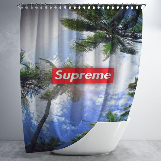 Supreme Palm Sky Bathroom Shower Curtain Fabric Waterproof | 66 X 72 Inch