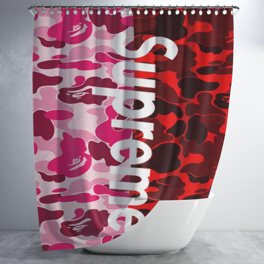 Supreme Pink Red Bathroom Shower Curtain Fabric Waterproof | 66 X 72 Inch