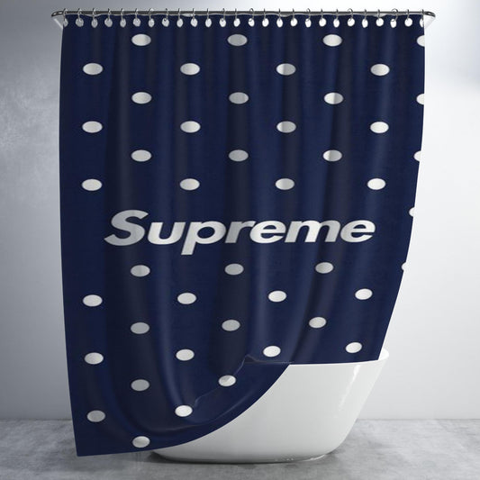 Supreme Polkadot Blue Bathroom Shower Curtain Fabric Waterproof | 66 X 72 Inch