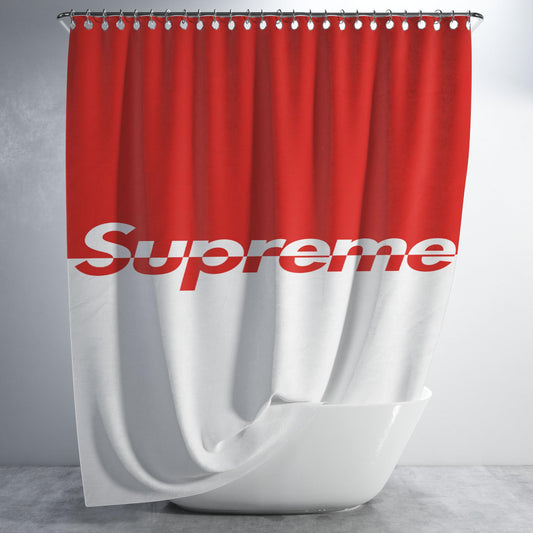 Supreme Red White Bathroom Shower Curtain Fabric Waterproof | 66 X 72 Inch
