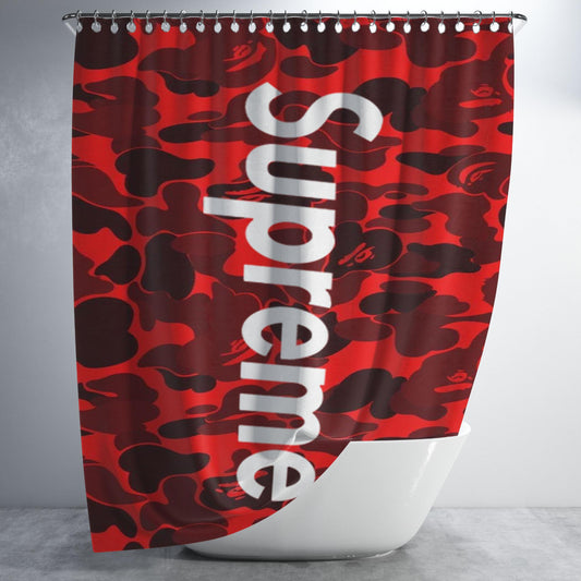 Supreme Red Bathroom Shower Curtain Fabric Waterproof | 66 X 72 Inch