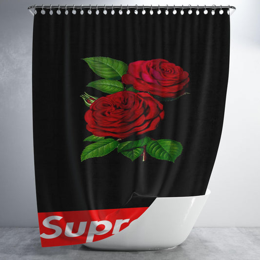 Supreme Rose Fpnt Red Bathroom Shower Curtain Fabric Waterproof | 66 X 72 Inch