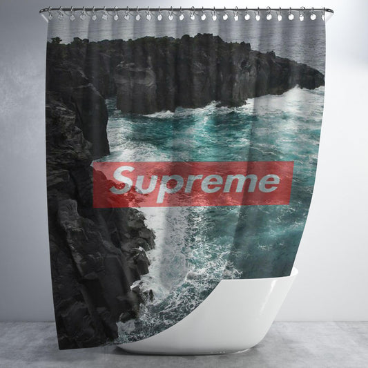 Supreme Sea And Stone Bathroom Shower Curtain Fabric Waterproof | 66 X 72 Inch
