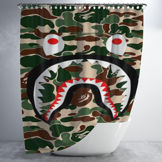 Supreme Shark Green Bathroom Shower Curtain Fabric Waterproof | 66 X 72 Inch