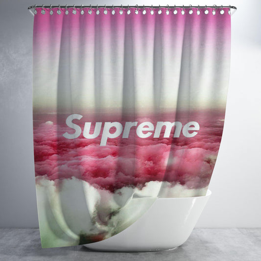 Supreme Sky Pink White Bathroom Shower Curtain Fabric Waterproof | 66 X 72 Inch