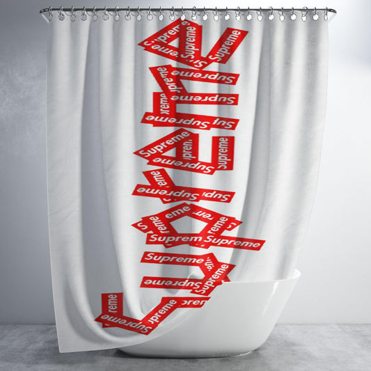 Supreme Sticker Art Bathroom Shower Curtain Fabric Waterproof | 66 X 72 Inch