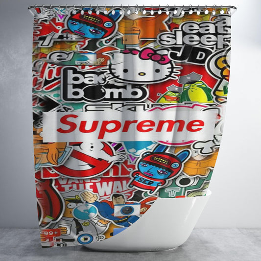 Supreme Sticker Bomb Bathroom Shower Curtain Fabric Waterproof | 66 X 72 Inch