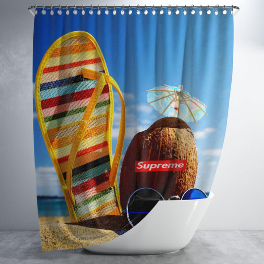 Supreme Summer Coconut Bathroom Shower Curtain Fabric Waterproof | 66 X 72 Inch