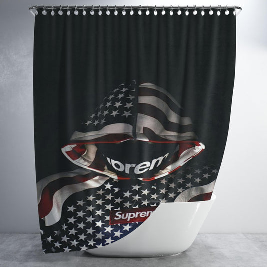 Supreme Us Flag Hoodie Bathroom Shower Curtain Fabric Waterproof | 66 X 72 Inch