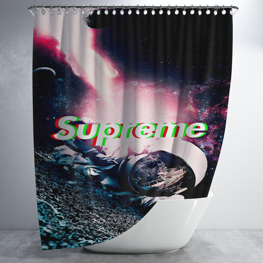 Supreme X Astronaut In Space Bathroom Shower Curtain Fabric Waterproof | 66 X 72 Inch