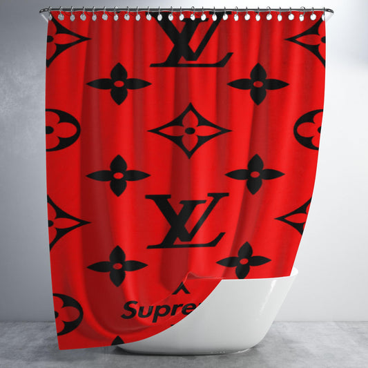 Supreme X Louis Vuitton Black Bathroom Shower Curtain Fabric Waterproof | 66 X 72 Inch