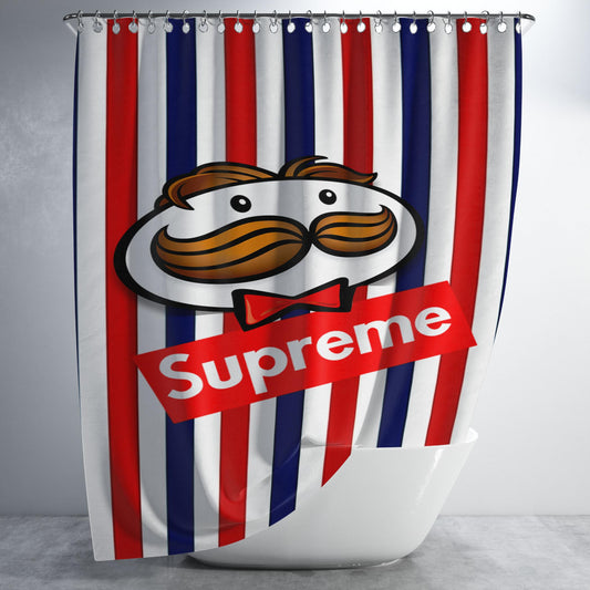 Supreme X Pringles Line Red Bathroom Shower Curtain Fabric Waterproof | 66 X 72 Inch