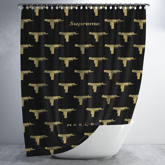 Supreme X Sofgun Gold Bathroom Shower Curtain Fabric Waterproof | 66 X 72 Inch