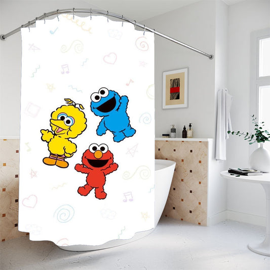 Big Bird Elmo Cookie Monster Bathroom Shower Curtain Fabric Waterproof