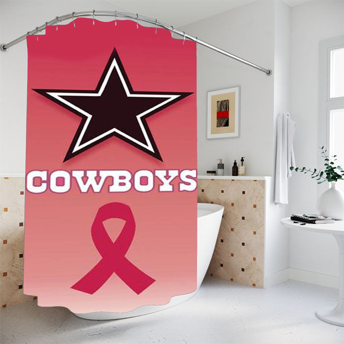 Dallas Cowboys Pink Ribbon Bathroom Shower Curtain Fabric Waterproof
