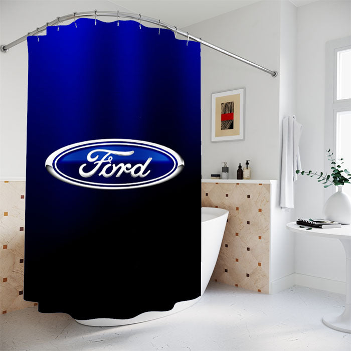 Ford Blue Black Logo Wallpaper Bathroom Shower Curtain Fabric Waterproof | 66 X 72 Inch