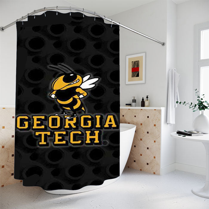 Georgia Tech Logo Over Blk Bathroom Shower Curtain Fabric Waterproof | 66 X 72 Inch