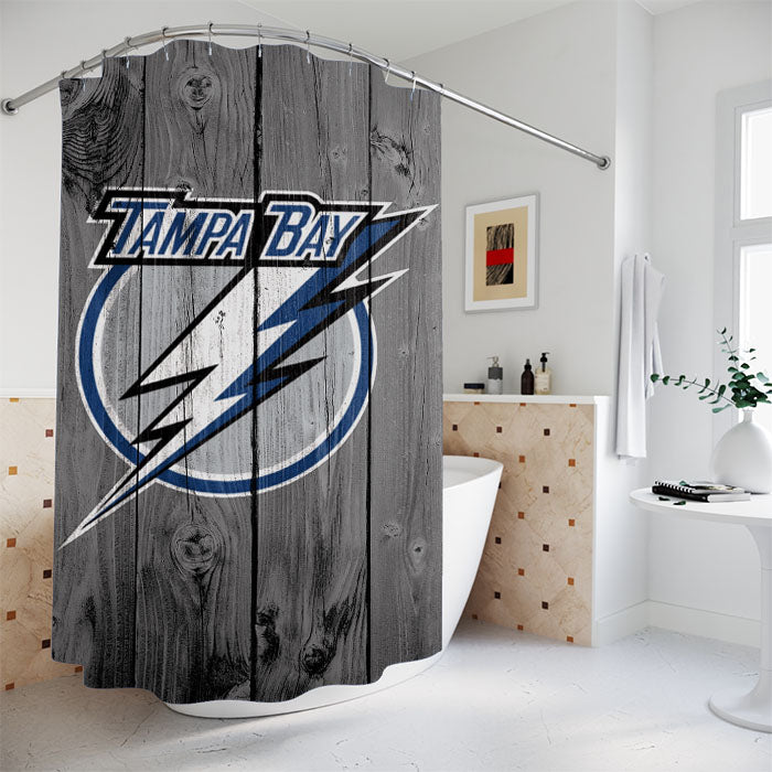 New Tampa Bay Lightning Nhl Logo Dark Wood Bathroom Shower Curtain Fabric Waterproof