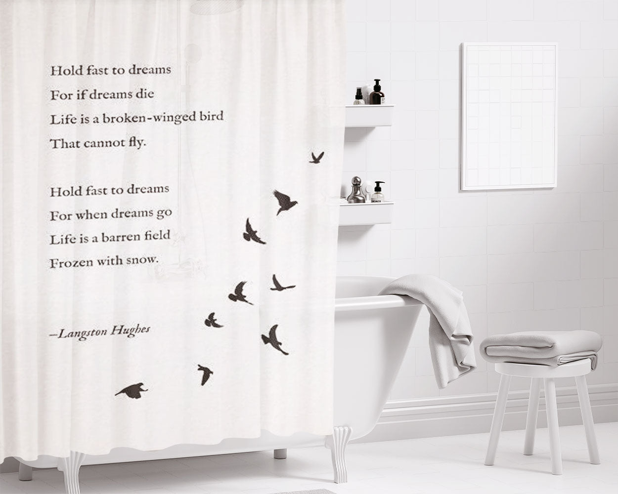 Bird Poem Bathroom Shower Curtain Fabric Waterproof | 66 X 72 Inch
