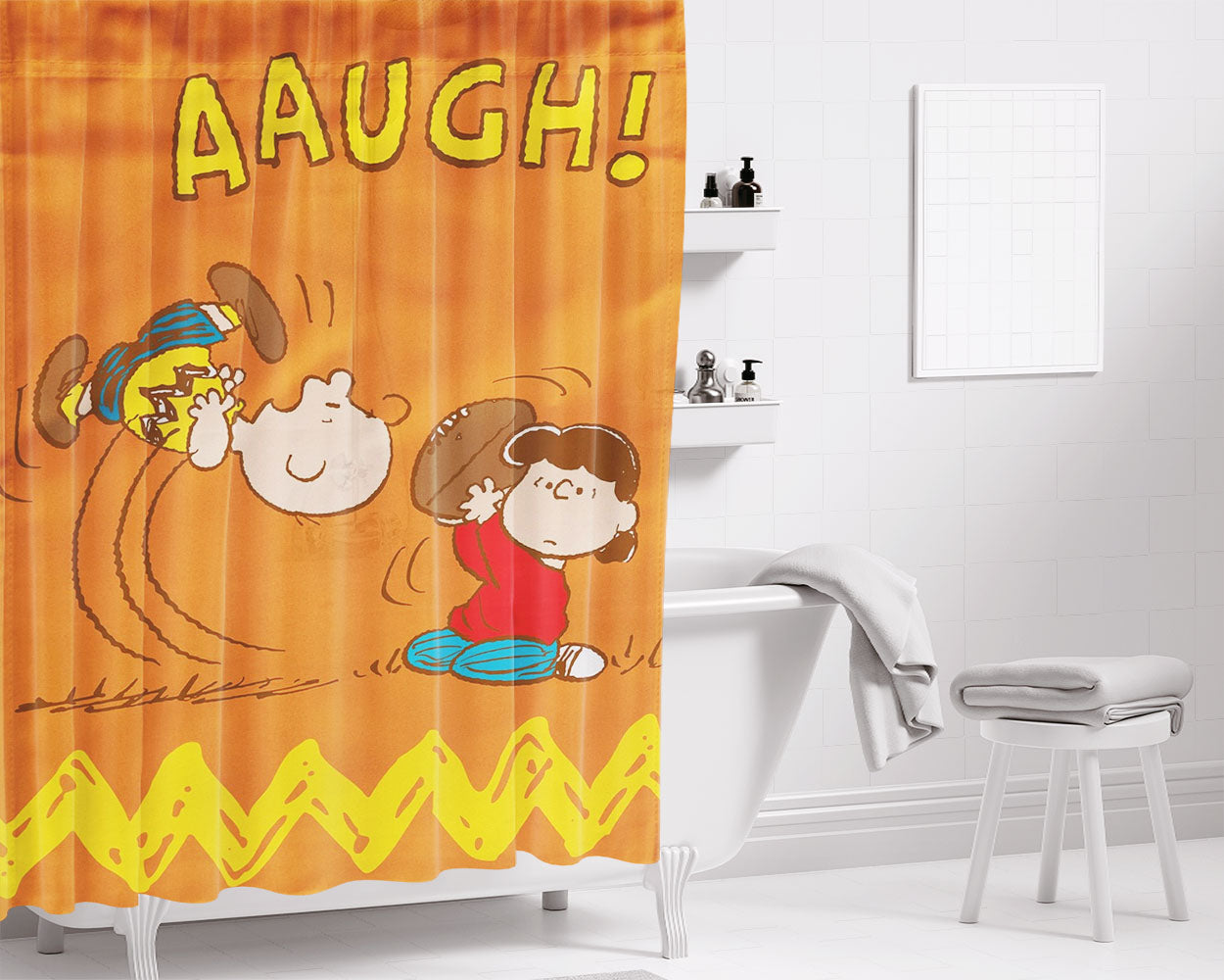 Charlie Brown And Lucy Football Bathroom Shower Curtain Fabric Waterproof | 66 X 72 Inch