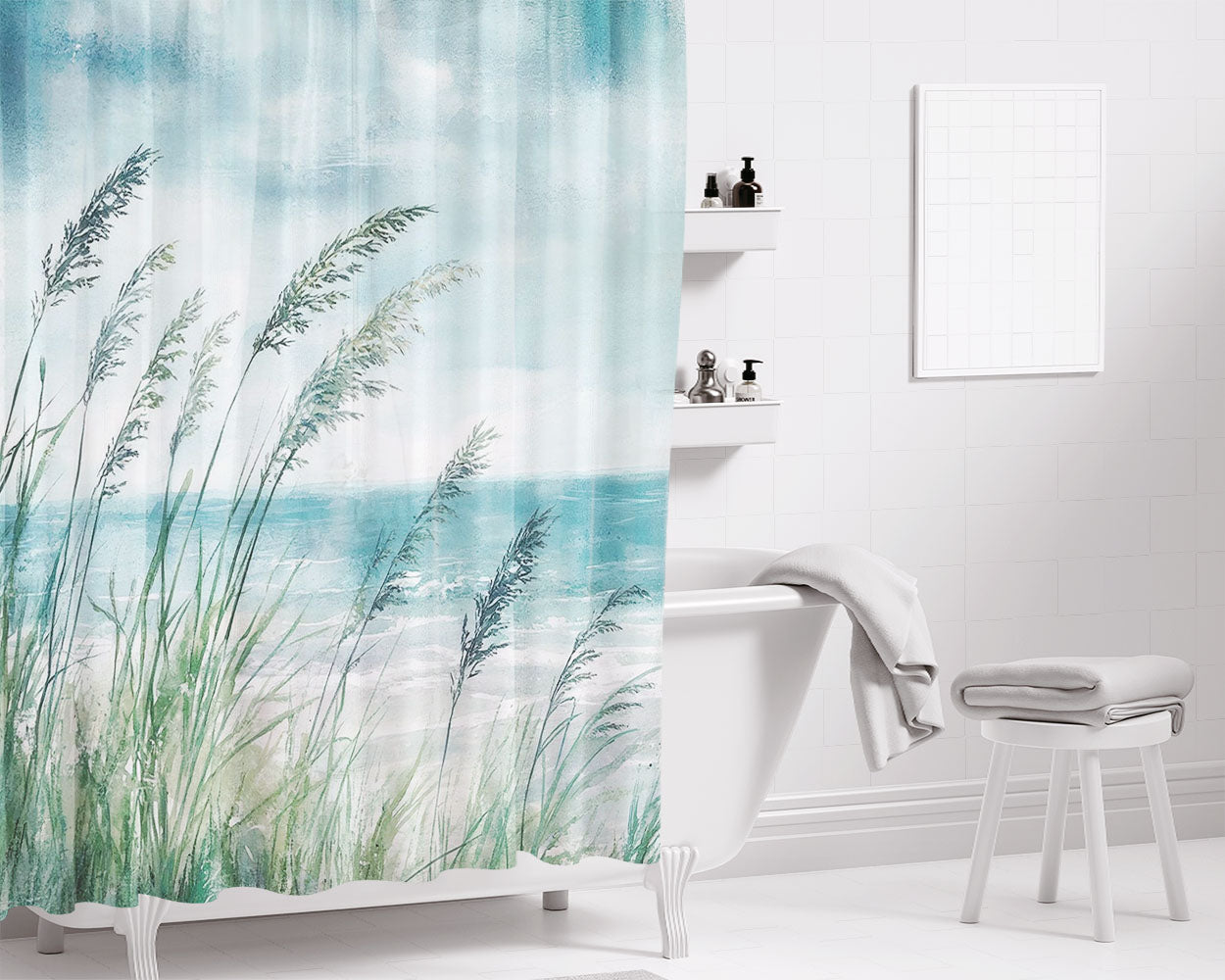 Beach Seashore Coastal Bathroom Shower Curtain Fabric Waterproof | 66 X 72 Inch