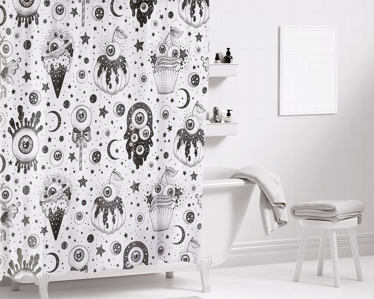 Black Skull Bathroom Shower Curtain Fabric Waterproof | 66 X 72 Inch