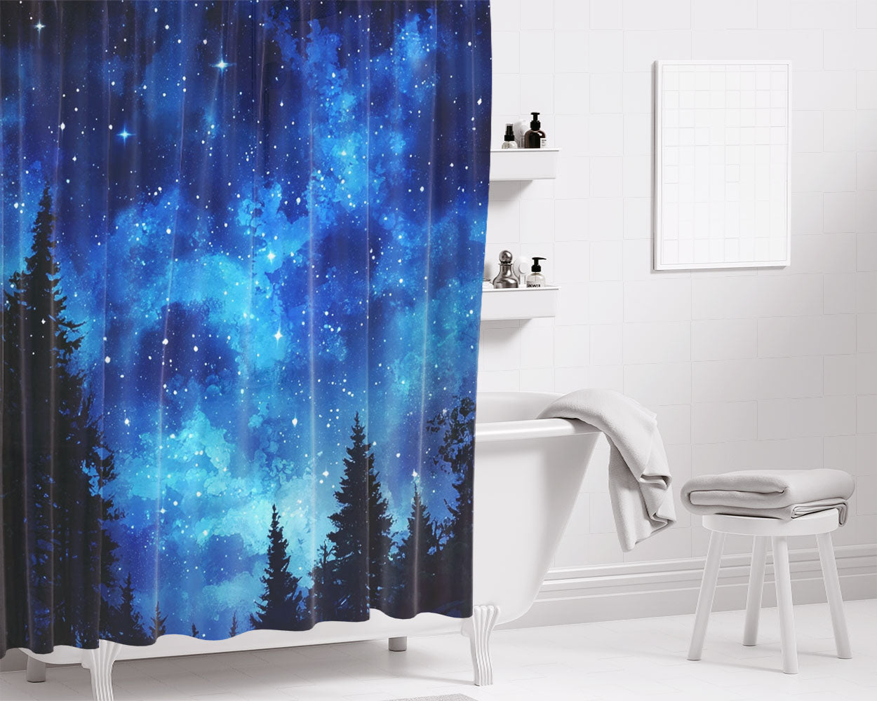 Celestial Night Sky Bathroom Shower Curtain Fabric Waterproof | 66 X 72 Inch