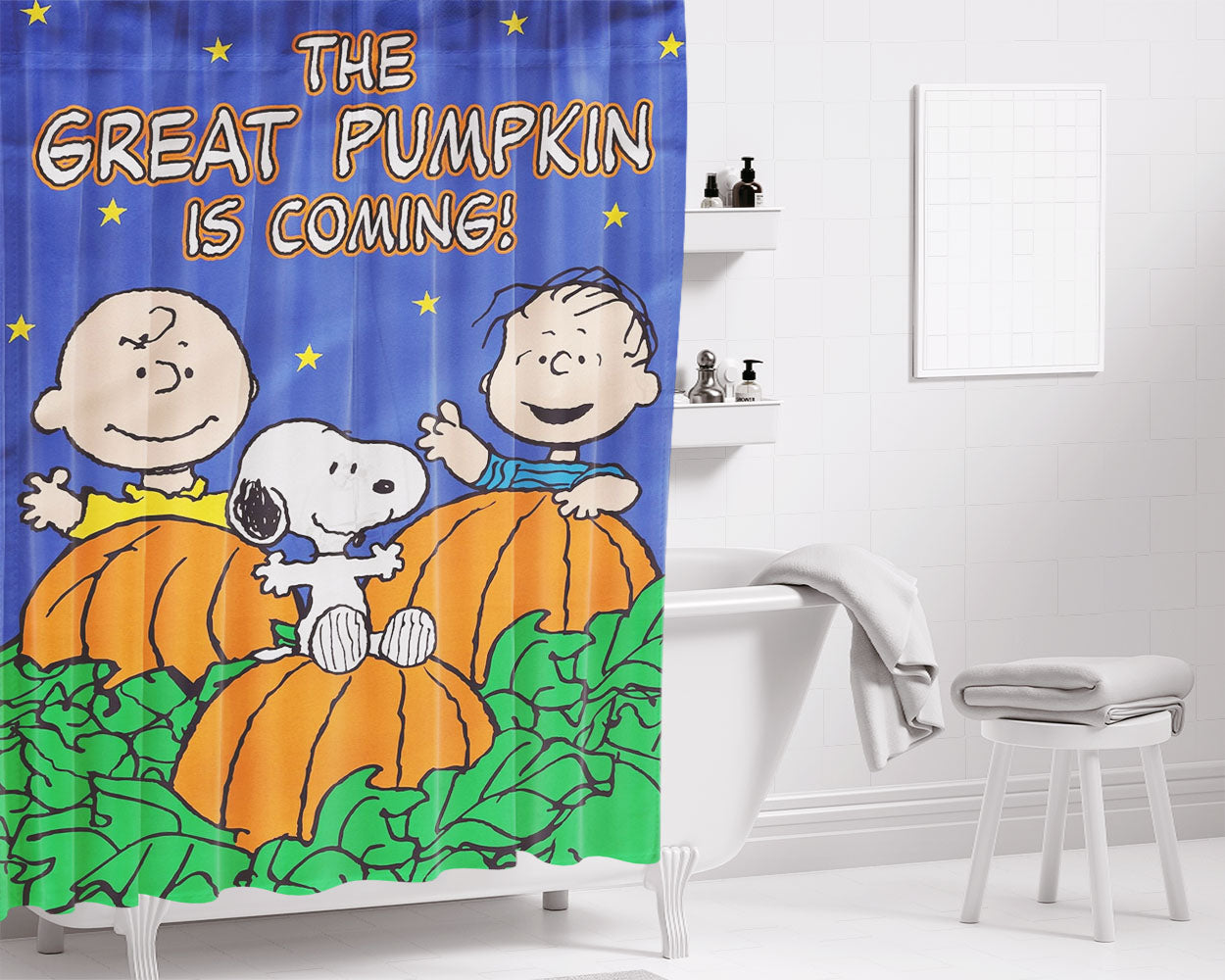 Peanuts Great Pumpkin Charlie Brown Bathroom Shower Curtain Fabric Waterproof | 66 X 72 Inch