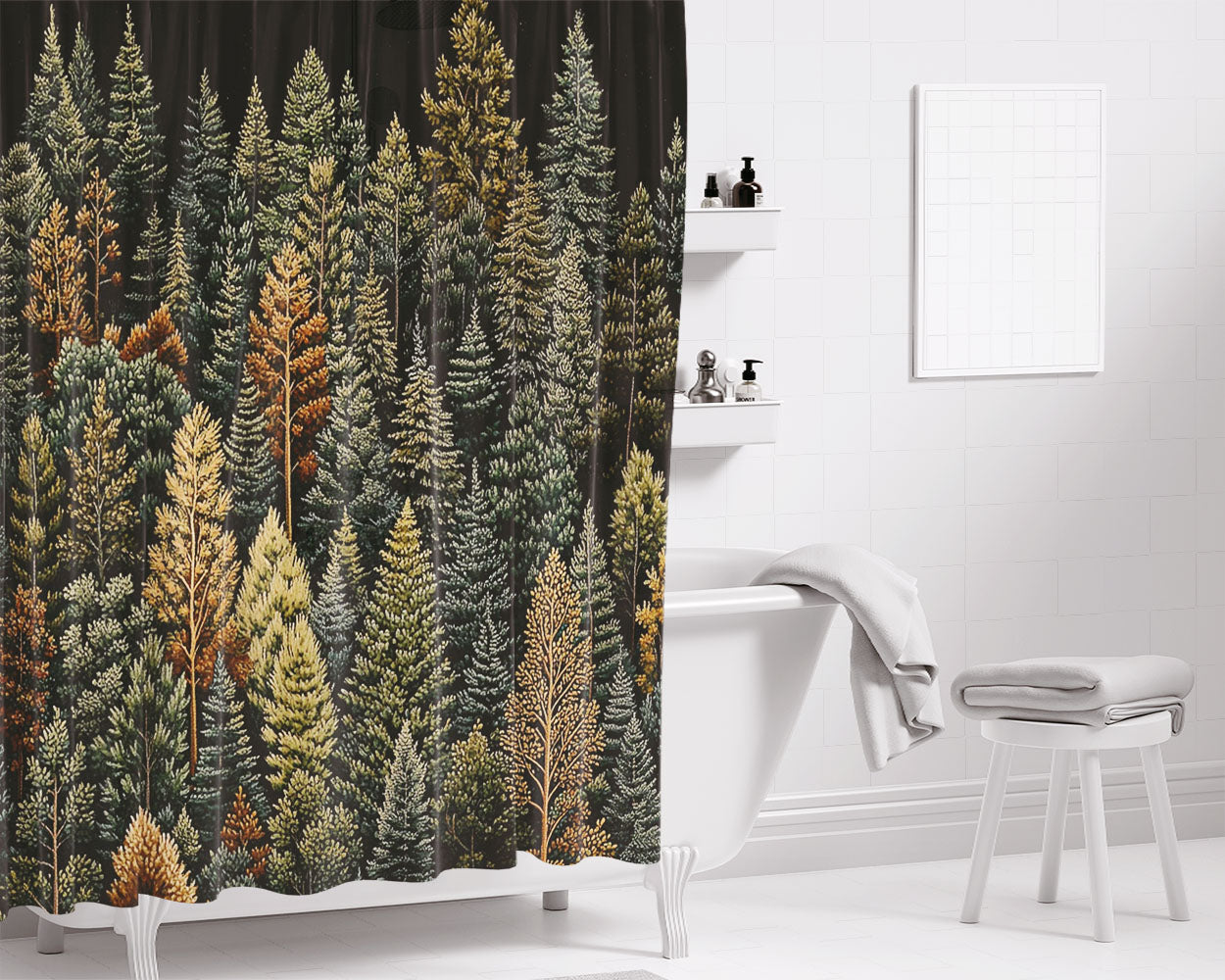 Dark Forest Bathroom Shower Curtain Fabric Waterproof | 66 X 72 Inch
