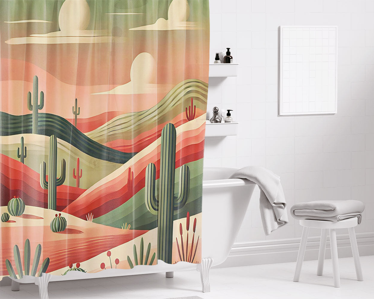 Desert Vibes Bathroom Shower Curtain Fabric Waterproof | 66 X 72 Inch