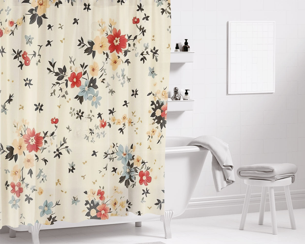 Floral 2 Bathroom Shower Curtain Fabric Waterproof | 66 X 72 Inch