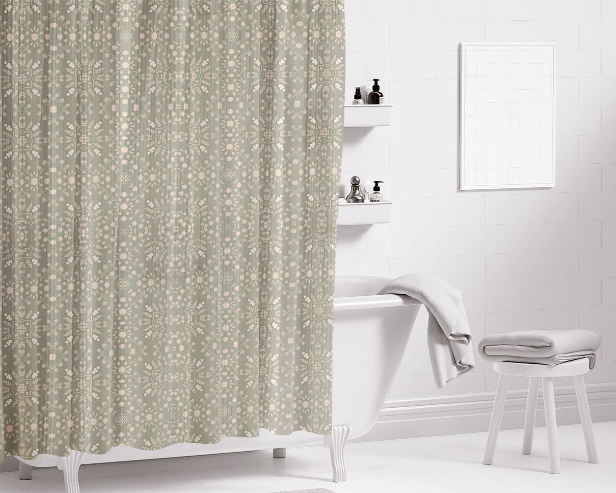Floral Pattern Bathroom Shower Curtain Fabric Waterproof | 66 X 72 Inch
