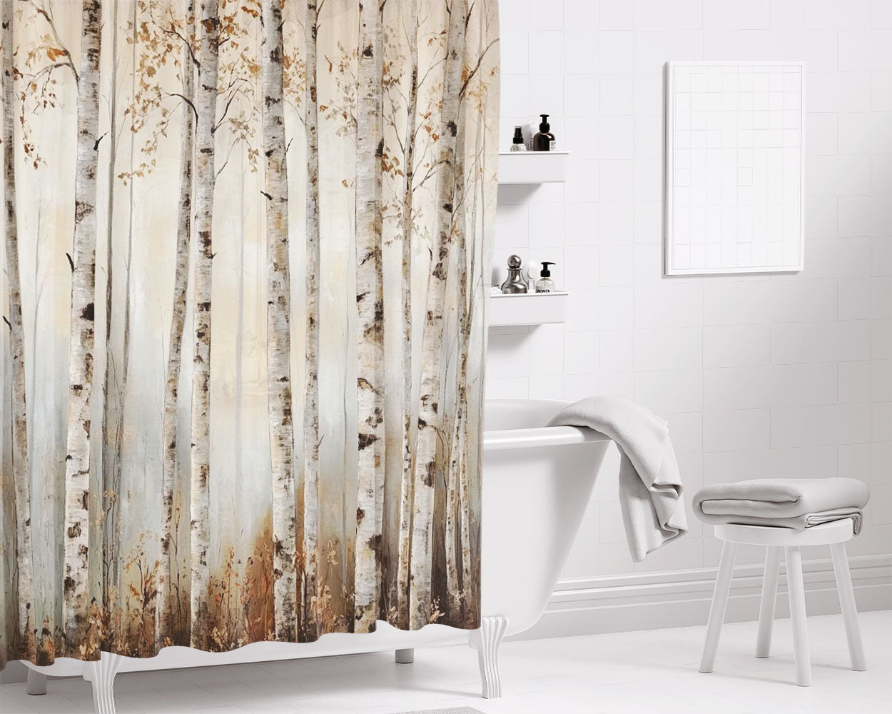 Forest Birch Trees Bathroom Shower Curtain Fabric Waterproof | 66 X 72 Inch