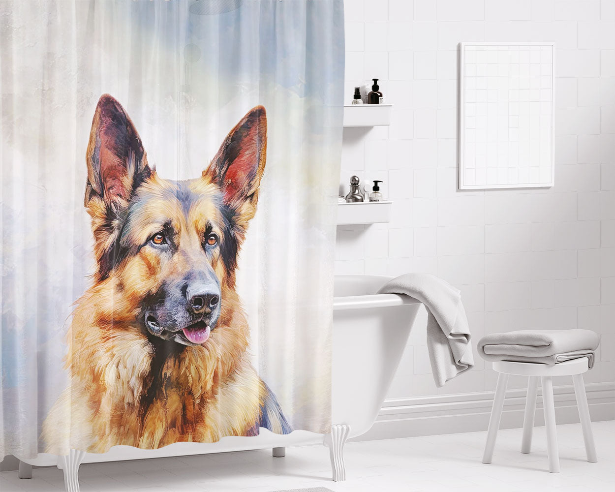German Shepherd Bathroom Shower Curtain Fabric Waterproof | 66 X 72 Inch