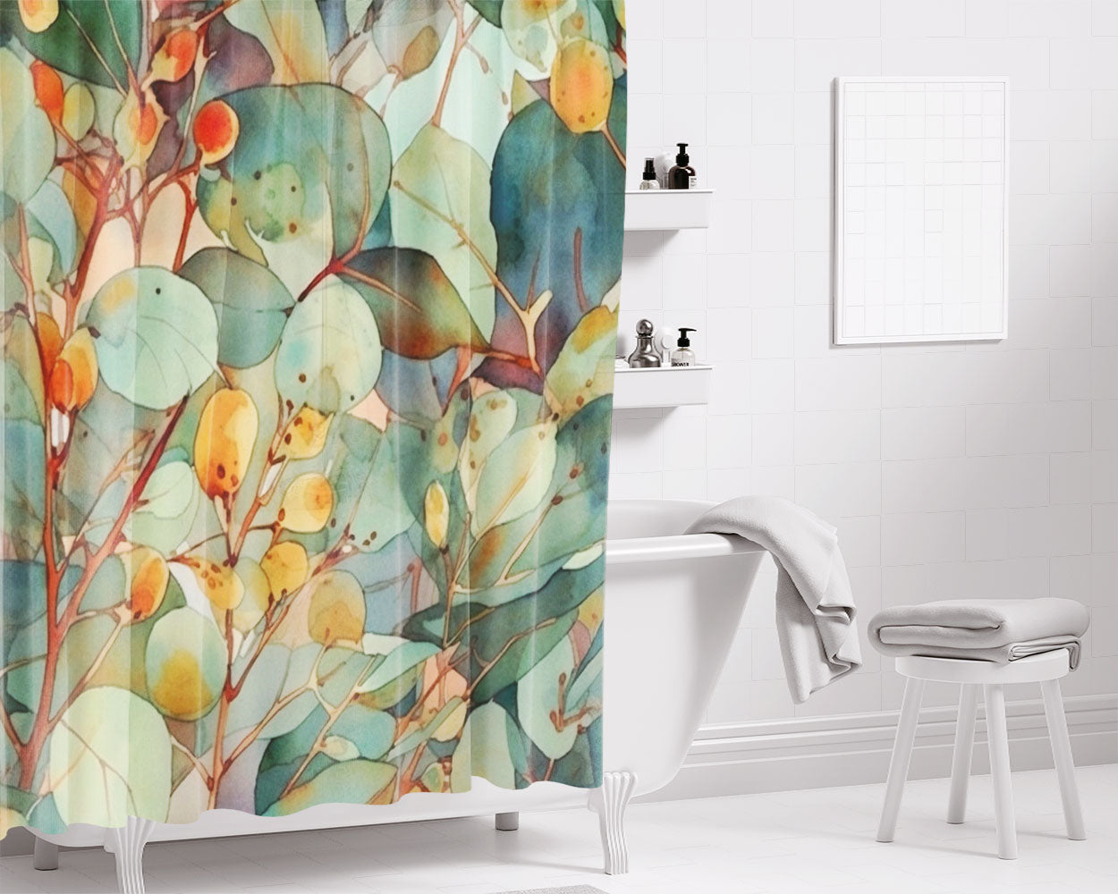 Green Leave Plant Bathroom Shower Curtain Fabric Waterproof | 66 X 72 Inch