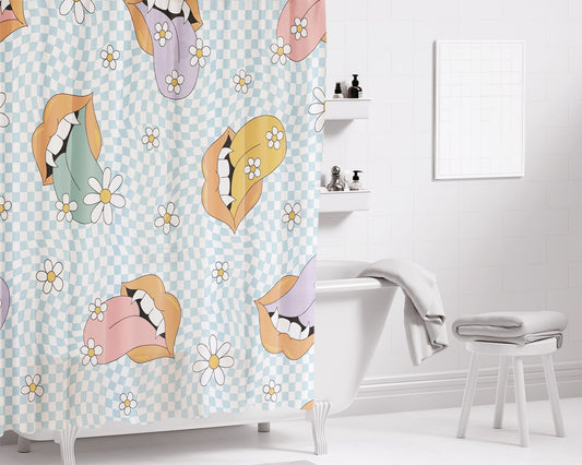 Handdrawn Floral Vampy Lip Art Bathroom Shower Curtain Fabric Waterproof | 66 X 72 Inch