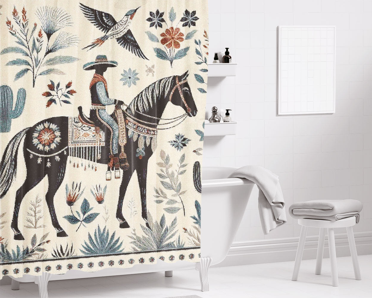 Horse Thief Mesa Bathroom Shower Curtain Fabric Waterproof | 66 X 72 Inch