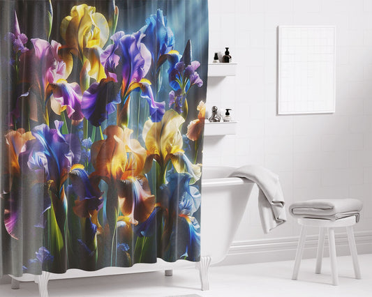 Iris Flowers Bathroom Shower Curtain Fabric Waterproof | 66 X 72 Inch