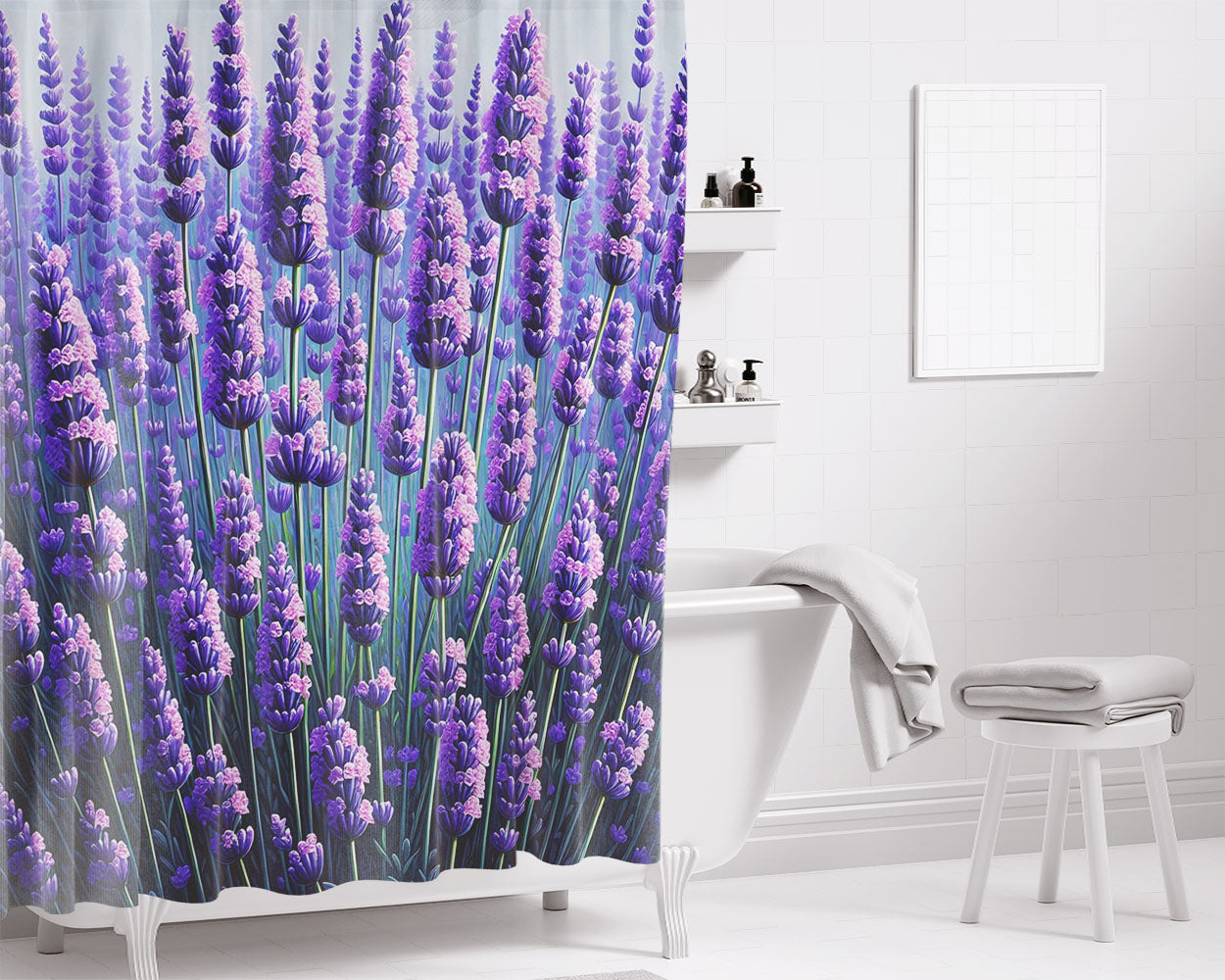 Lavender Garden Bathroom Shower Curtain Fabric Waterproof | 66 X 72 Inch