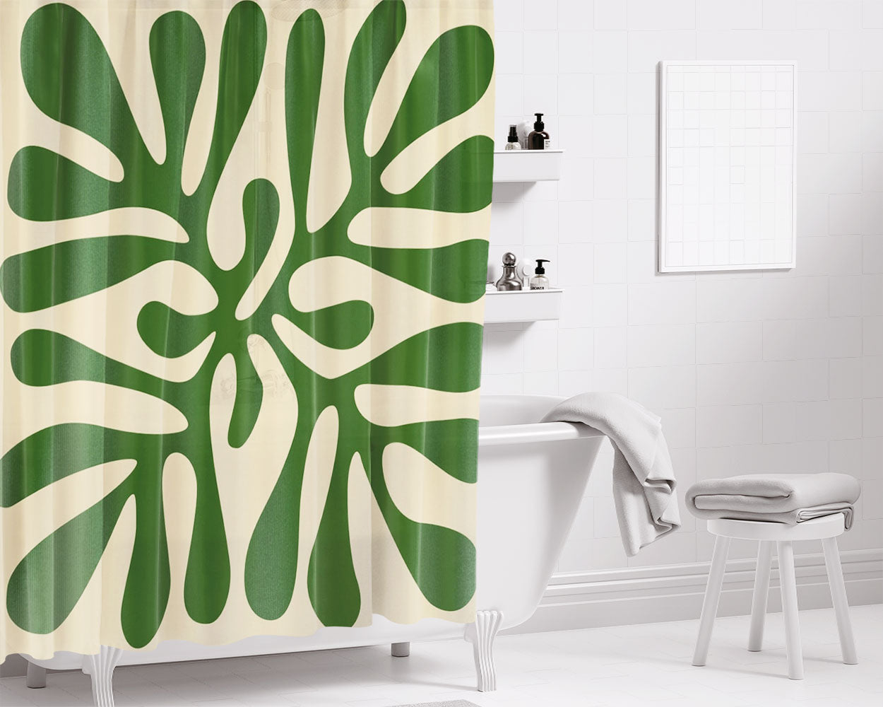 Modern Art Deco Plant Bathroom Shower Curtain Fabric Waterproof | 66 X 72 Inch