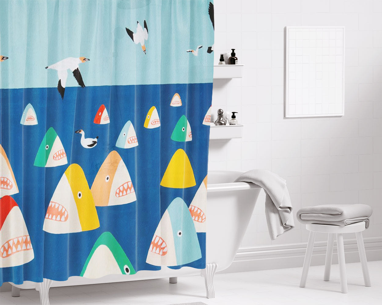 Shark Park Bathroom Shower Curtain Fabric Waterproof | 66 X 72 Inch