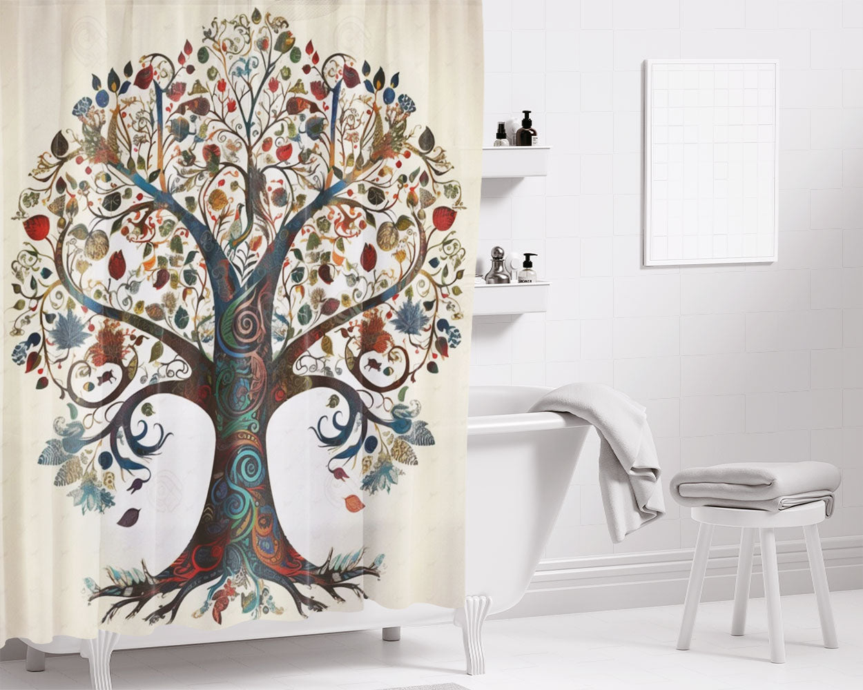 Tree Of Life Bathroom Shower Curtain Fabric Waterproof | 66 X 72 Inch