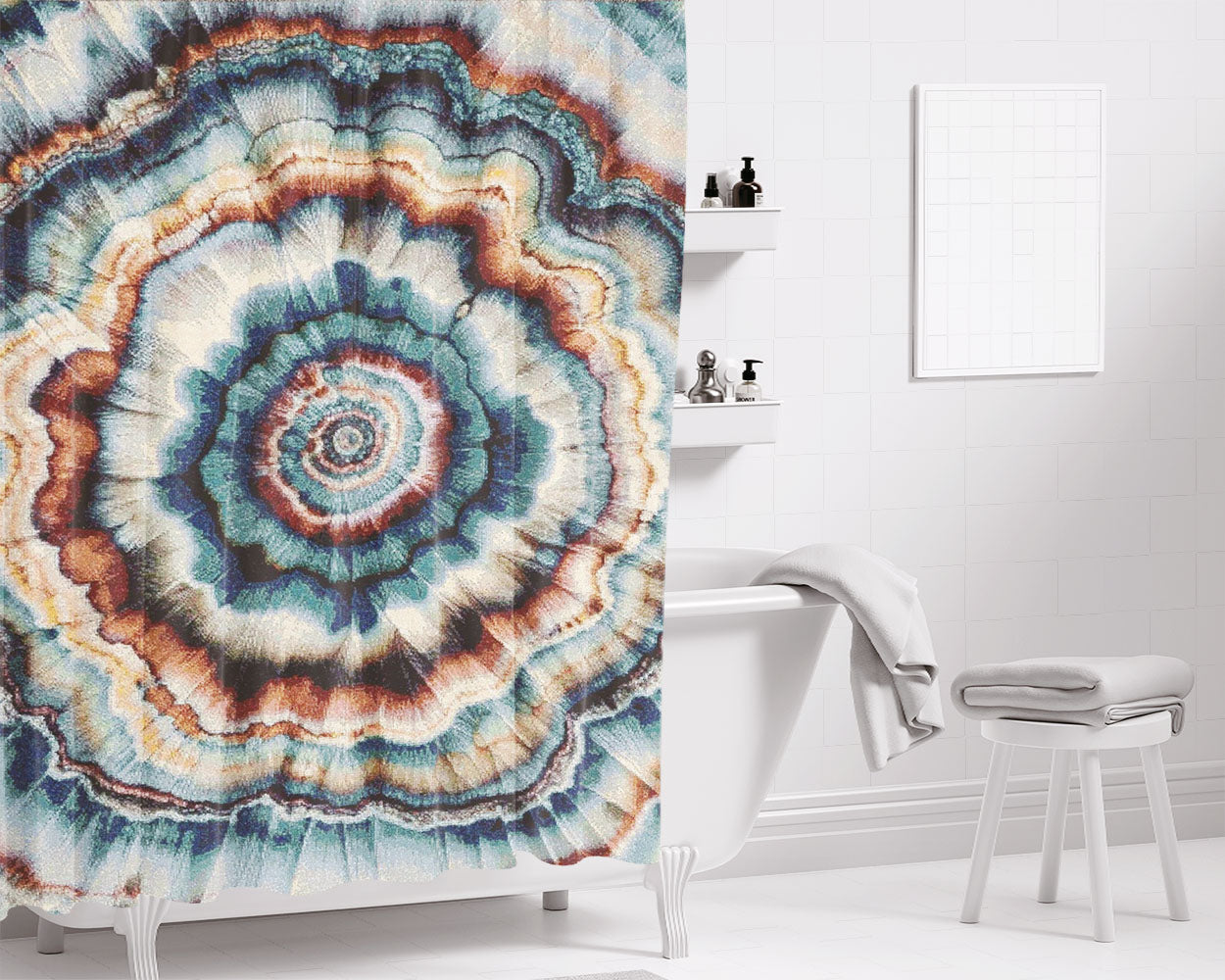Vibrant Tie Dye Mandala Bathroom Shower Curtain Fabric Waterproof | 66 X 72 Inch