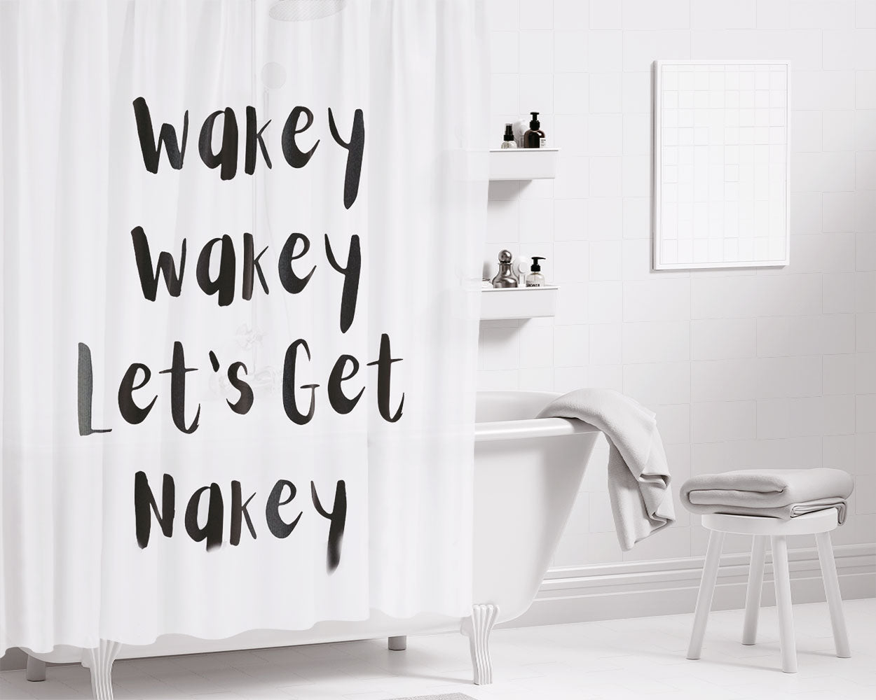 Wakey Let'S Get Nakey Bathroom Shower Curtain Fabric Waterproof | 66 X 72 Inch