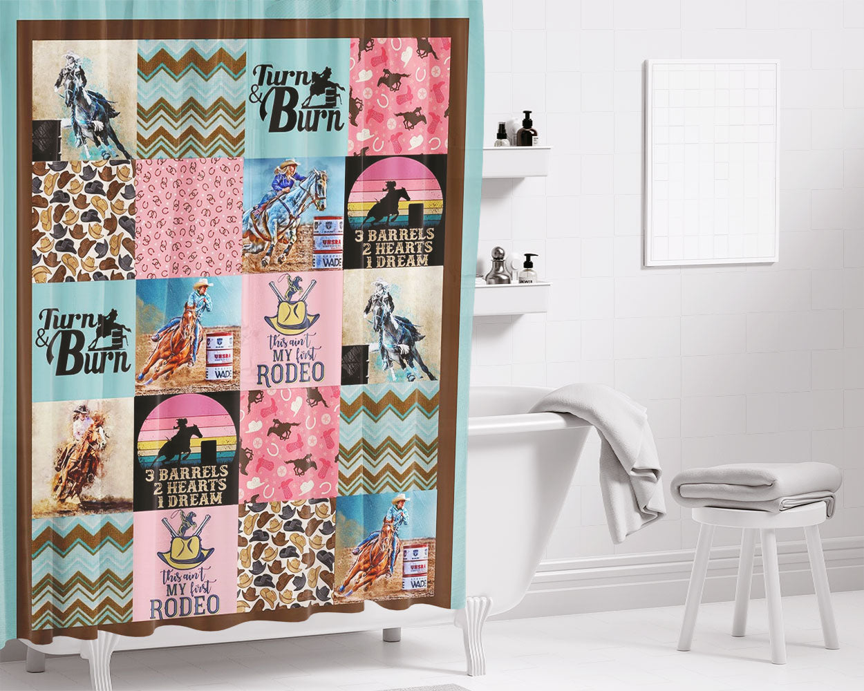 Barrel Racing Bathroom Shower Curtain Fabric Waterproof | 66 X 72 Inch